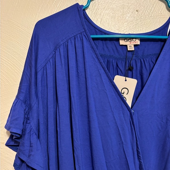 Blue Wrap Blouse with Ruffled Sleeves - Picture 6 of 8